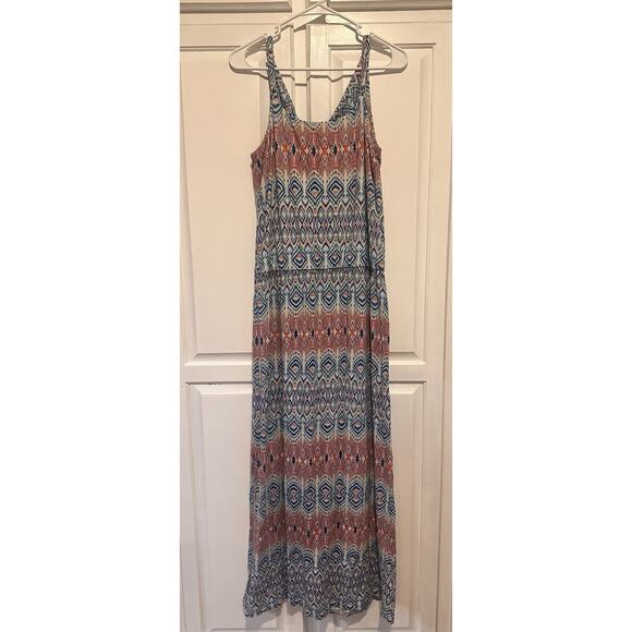 CAbi Maxi Dress Size Large Cowl Neck Aztec Ikat Sundress Sleeveless Resort - Picture 6 of 12